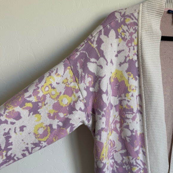 Isaac Mizrahi Live Purple Yellow Spring Floral Tight Knit Long Line Cardigan 1X - Picture 6 of 9